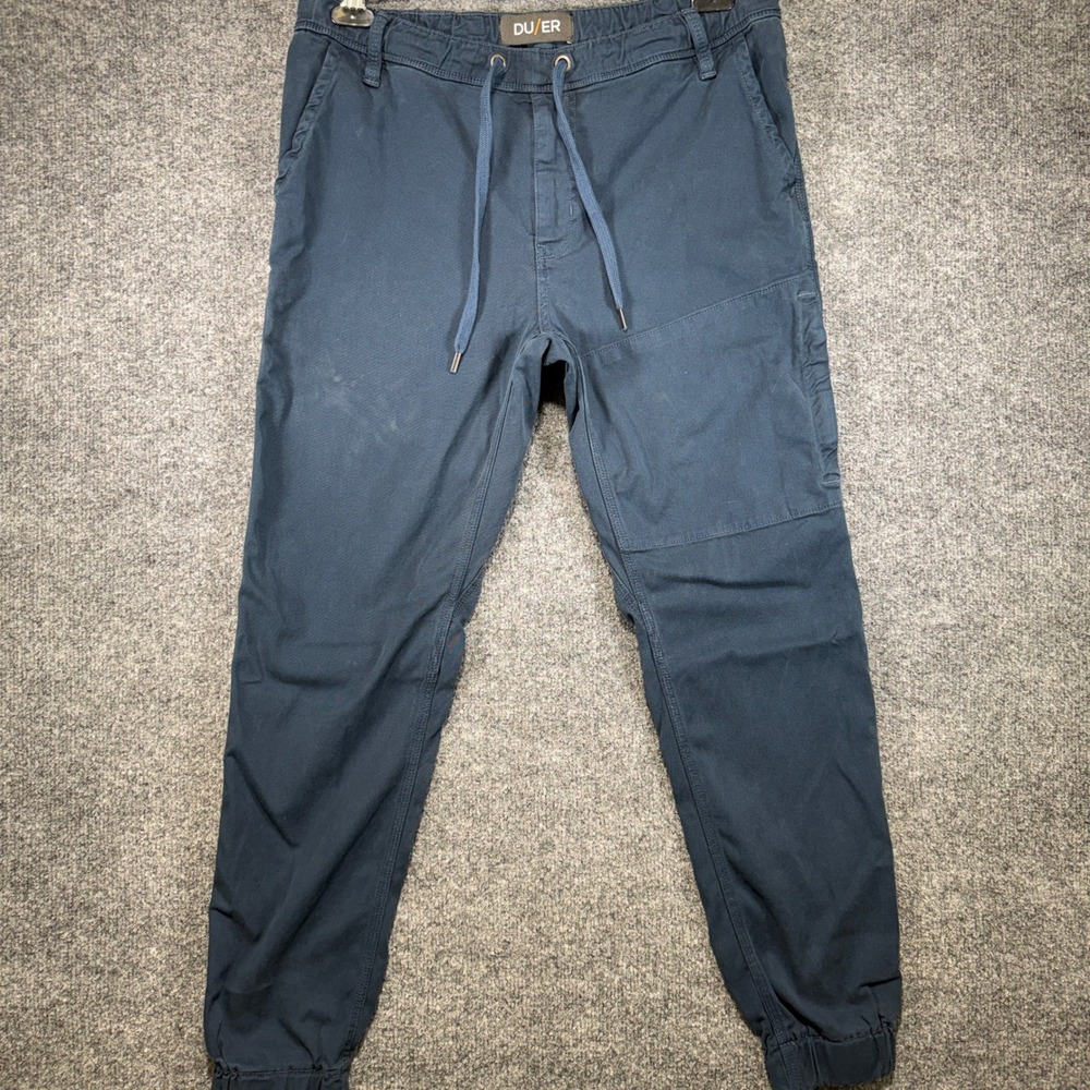 DU/ER T2X Slim Fit Jogger Pants Mens 33x29 Navy Blue Drawstring Elastic Cuff